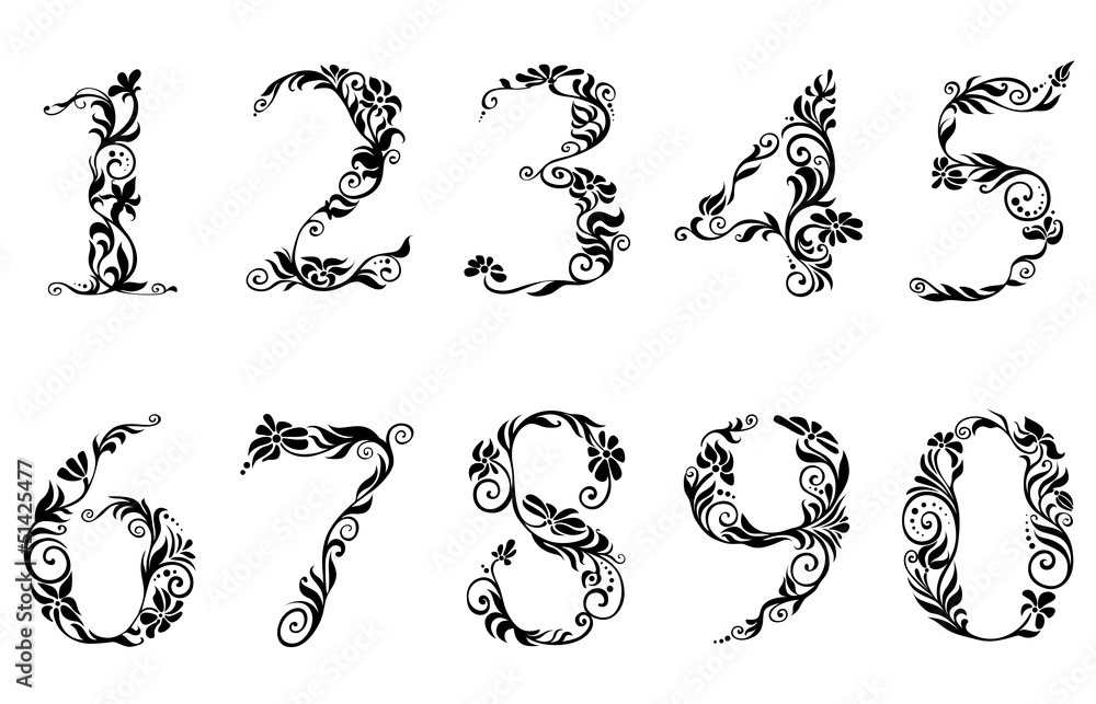 Poster Digits and numbers set with floral details