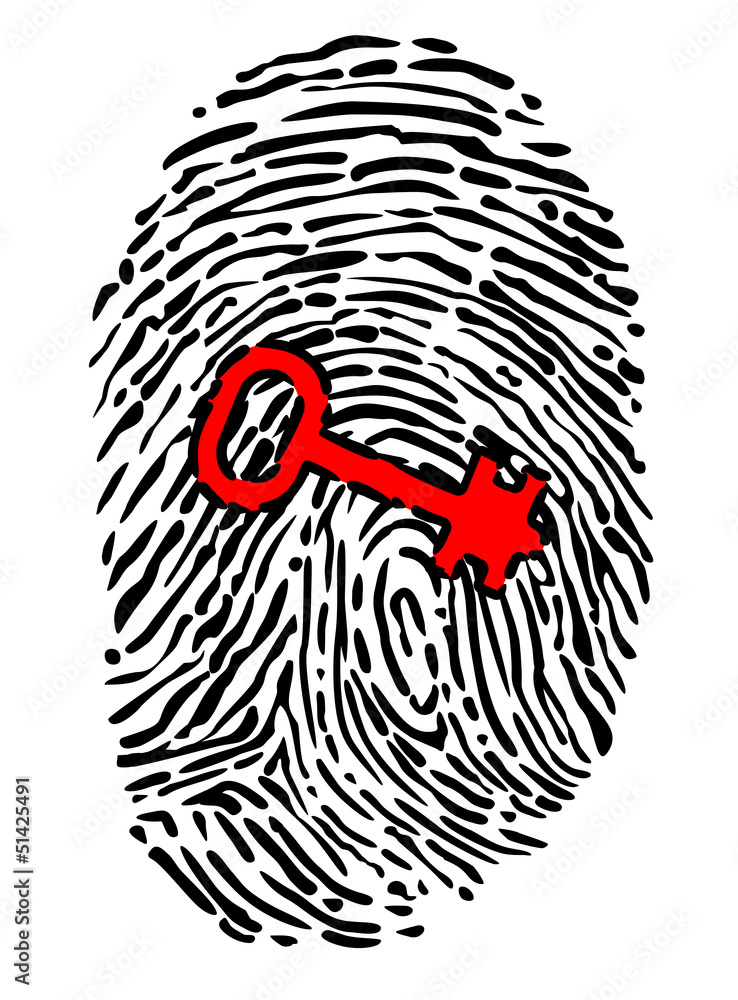 Poster security concept with fingerprint and key