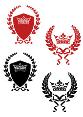 Retro laurel wreathes with ribbons and crowns