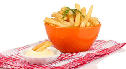 French fries in bowl isolated on white
