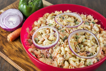 Bowl of traditional macaroni salad