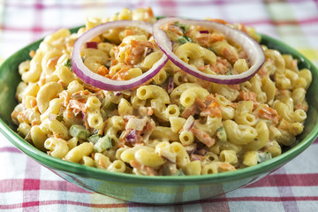 Bowl of traditional macaroni salad