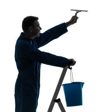 recommend clip art: man house worker janitor cleaning window cleaner silhouette