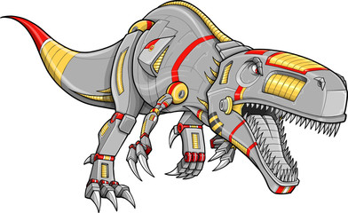 Robot Tyrannosaurus Rex Dinosaur Vector Illustration
