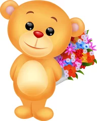 Foto auf Acrylglas Süßer Bär mit Blumeneimer © tigatelu