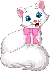 Zelfklevend Fotobehang Katten Schattige witte kat cartoon
