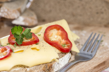 Cheese Sandwich on cutting board