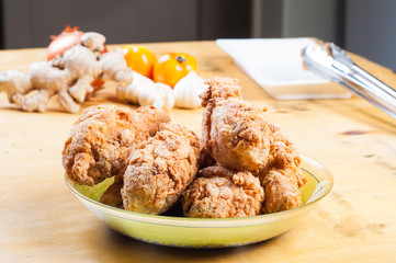 crispy fried chicken mix with herbs and spices