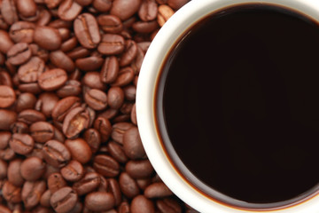 cup of coffee with coffee beans