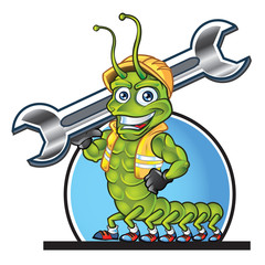 Centipede Mascot Carrying Wrench with Background