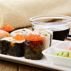 Mixed sushi on a white plate