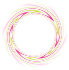 Vector round frame of swirling lines of pink and green color