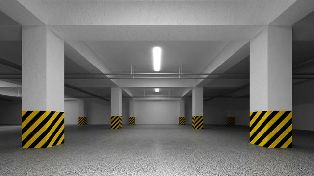 Slow trip through Underground parking interior