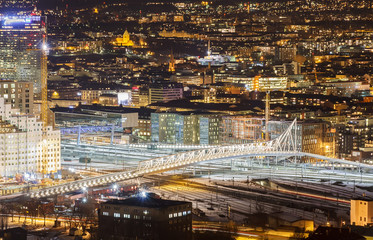 The bridge over the railway. Oslo, Norway - obrazy, fototapety, plakaty