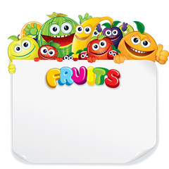 Cartoon Fruits with Blank Sign