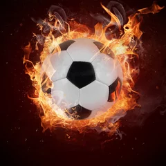 Afwasbaar Fotobehang Bol Hete voetbal in vuurvlam