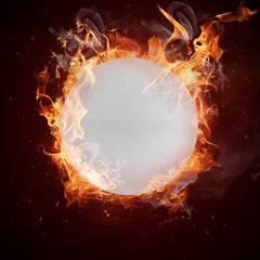 Papier peint photo autocollant rond Sports de balle Hot ping-pong ball in fires flame