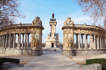 Equestrian monument to Alfonso XII and colonnade in Retiro Park