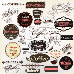 Éléments de conception calligraphiques et étiquettes vintage pour la conception de cafés