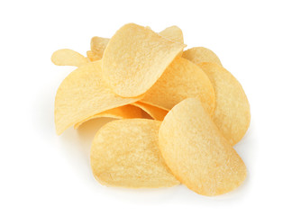 Potato chips on white background