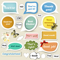 Collection of speech baubles or banners with  approving  and oth
