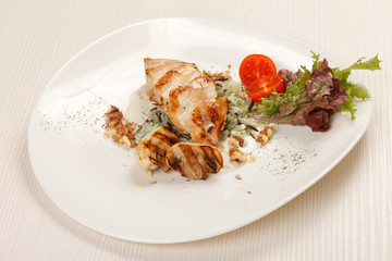 chicken fillet with vegetables and rice