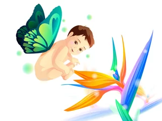 Deurstickers baby met vleugels © baitoey