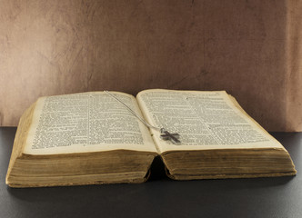 old bible book with silver cross