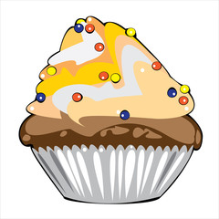 vector cake with yellow cream isolated on white background