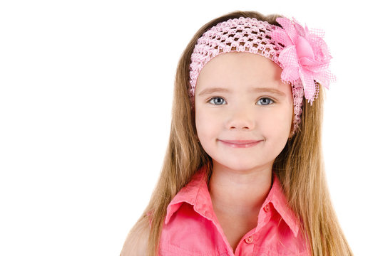 Portrait of cute smiling little girl isolated