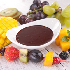 chocolate sauce and fruits