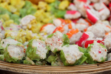 A delicious of steamed food in bamboo plate