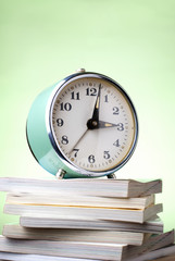 books and an alarm clock