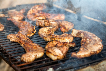 Grilled slices of belly pork
