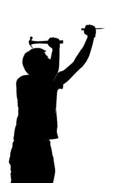 black silhouette hammering nail clip art preview
