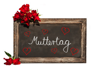Kreidetafel, rote Rosen, Text, Muttertag