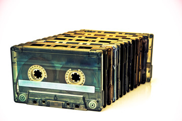 row of audio tapes COLOR PROCESSED POP