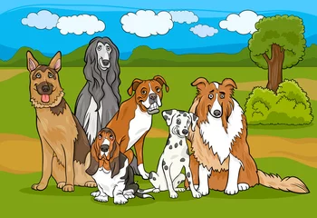 Papier Peint photo Lavable Chiens illustration de dessin animé mignon groupe de chiens de race pure