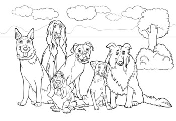 rasechte honden cartoon voor kleurboek