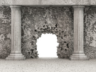 Classic Ancient Interior with Columns and Broken Wall