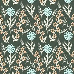 Seamless red and blue flowers pattern