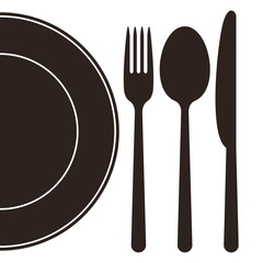 Plate, fork, spoon and knife