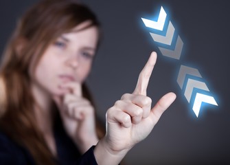 Woman's hand and zoom out on touch screen