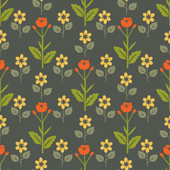 Obraz premium Seamless red and yellow flower pattern