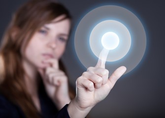 Woman's hand and single tap gesture, touch screen