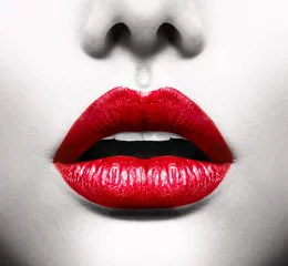 Papier Peint photo autocollant Lèvres fantaisie Lèvres sexy. Image conceptuelle avec bouche ouverte rouge vif