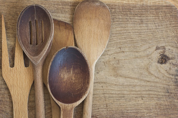 wooden cutlery with copy space