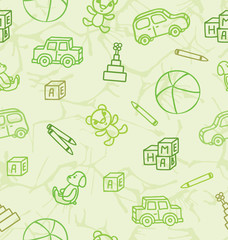 Pattern with toys on a light green background