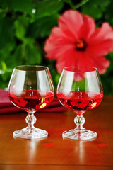 Wine glasses with red wine