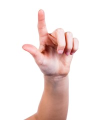 Woman's hand with finger, isolated on white